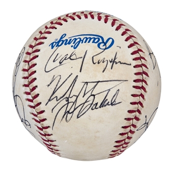 1983 Baltimore Orioles World Series Champion Team Signed OWS Kuhn Baseball with 10 Signatures Including Cal Ripken, Cal Ripken Jr. and Jim Palmer (JSA) 